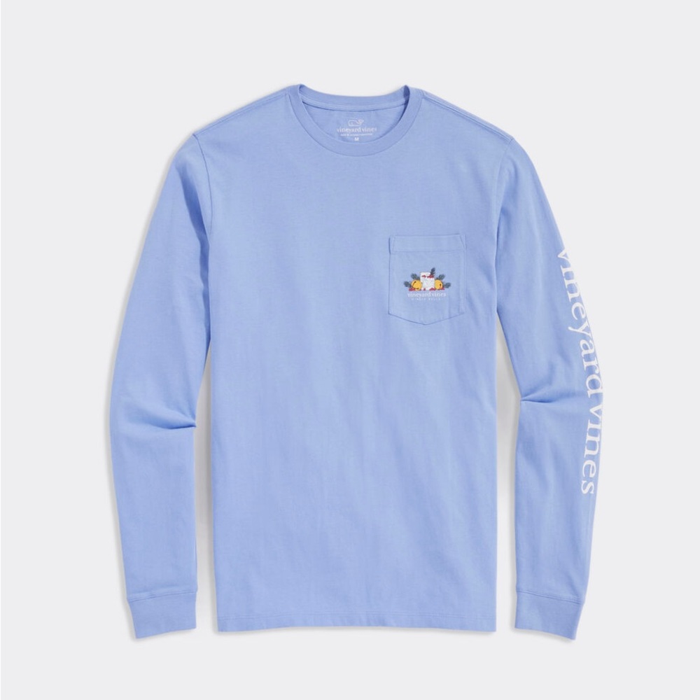 Vineyard Vines Gingle Bells Long-Sleeve Pocket Christmas Tee light blue